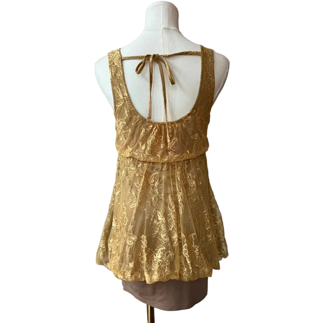 Gold Lace Babydoll Mini Dress