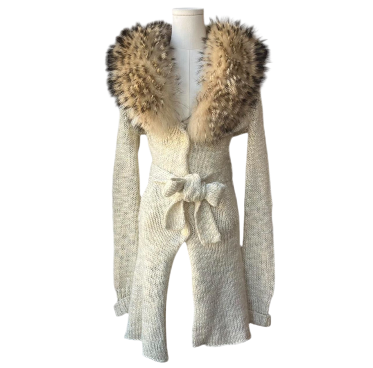 Racoon fur collar cardigan