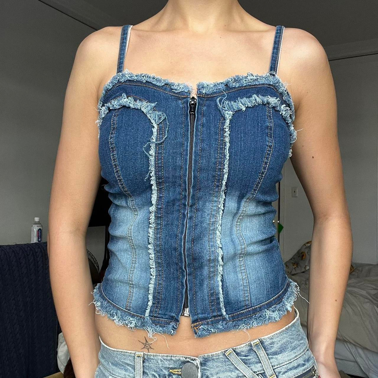 Denim zip up bustier