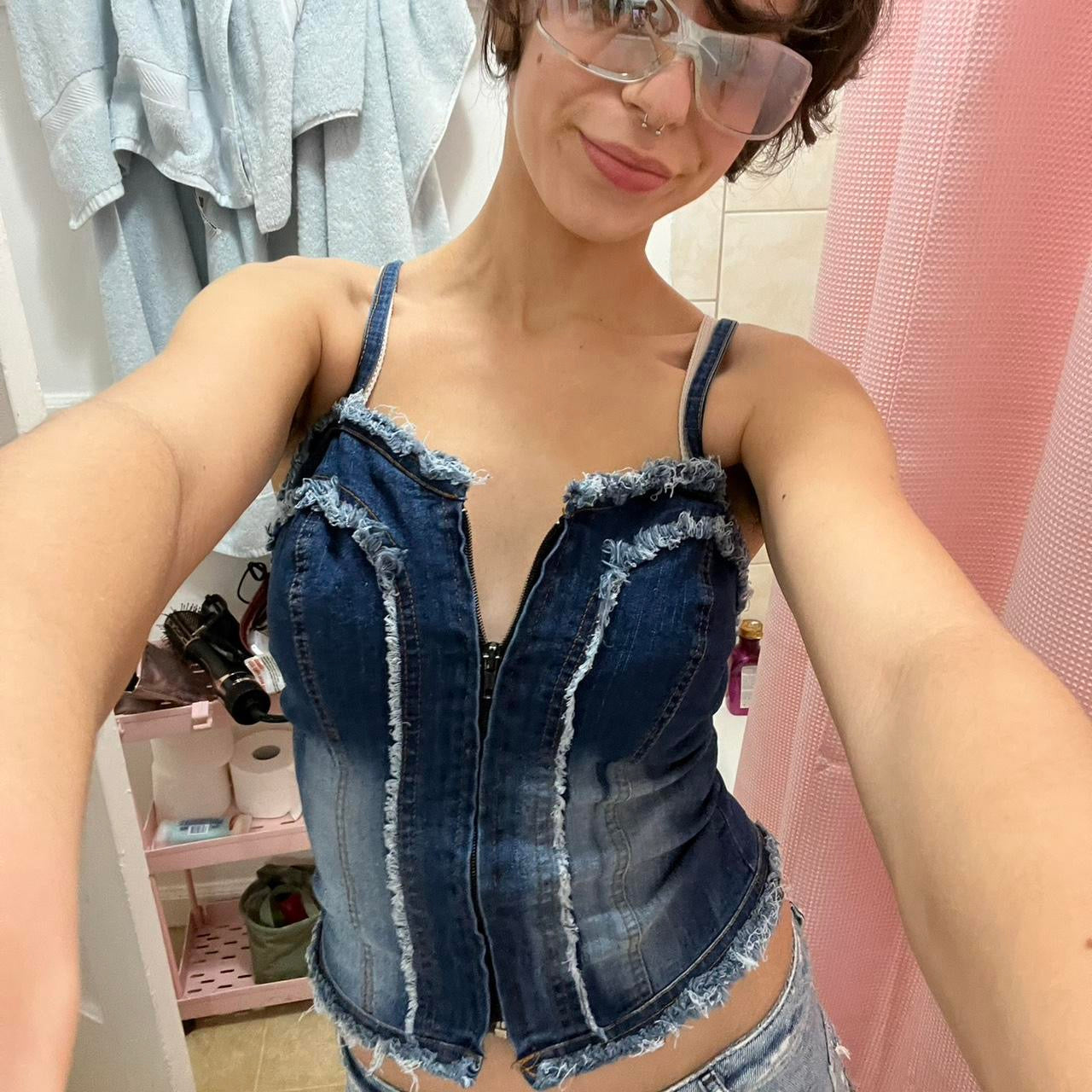 Denim zip up bustier