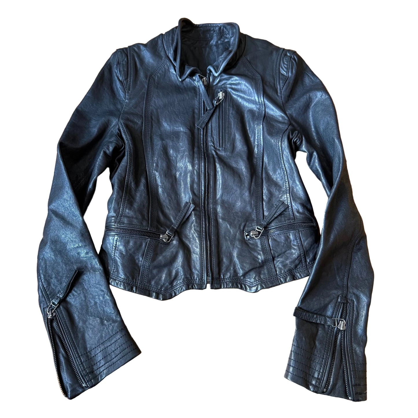 Fitted Leather Zip Jacket