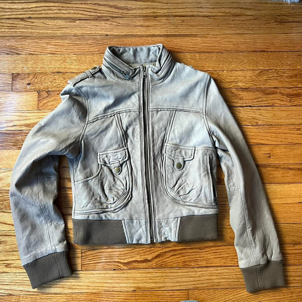 Cream/grey moto jacket