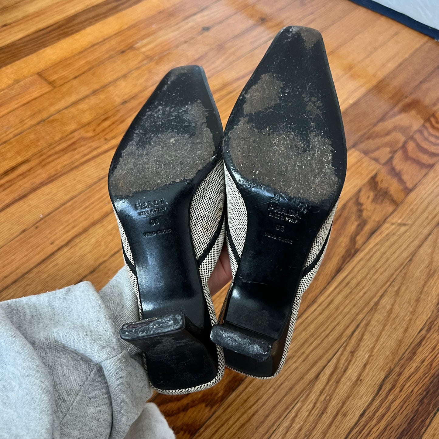 Prada canvas kitten heel