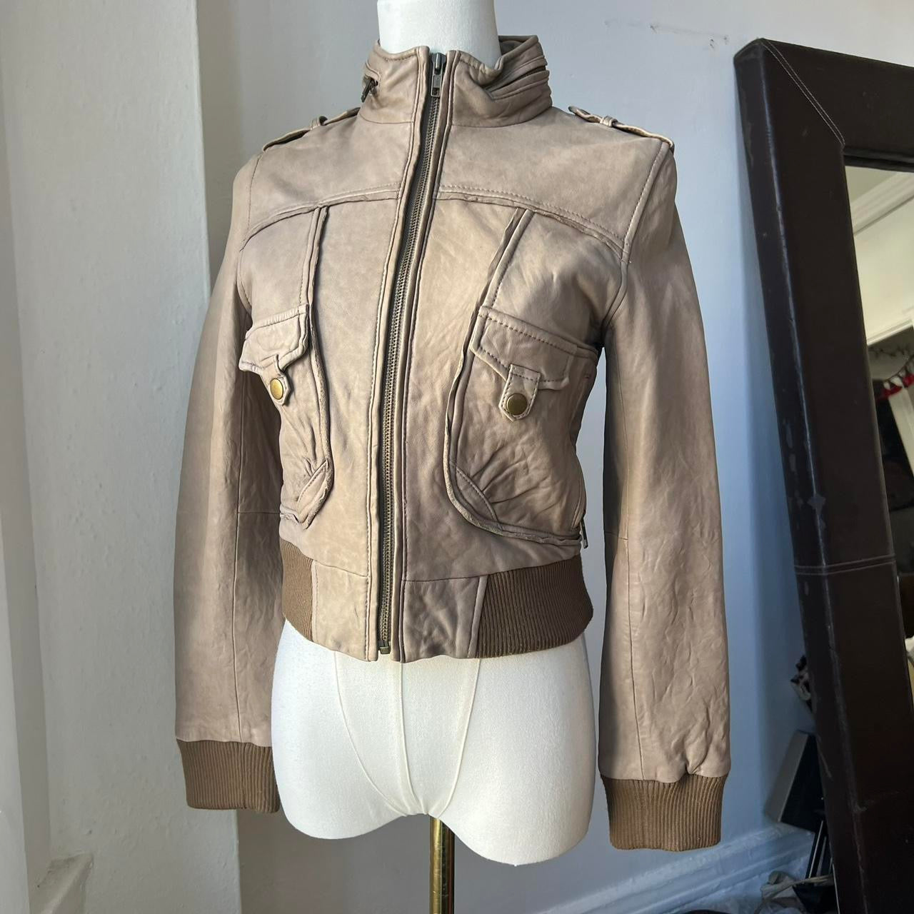 Cream/grey moto jacket
