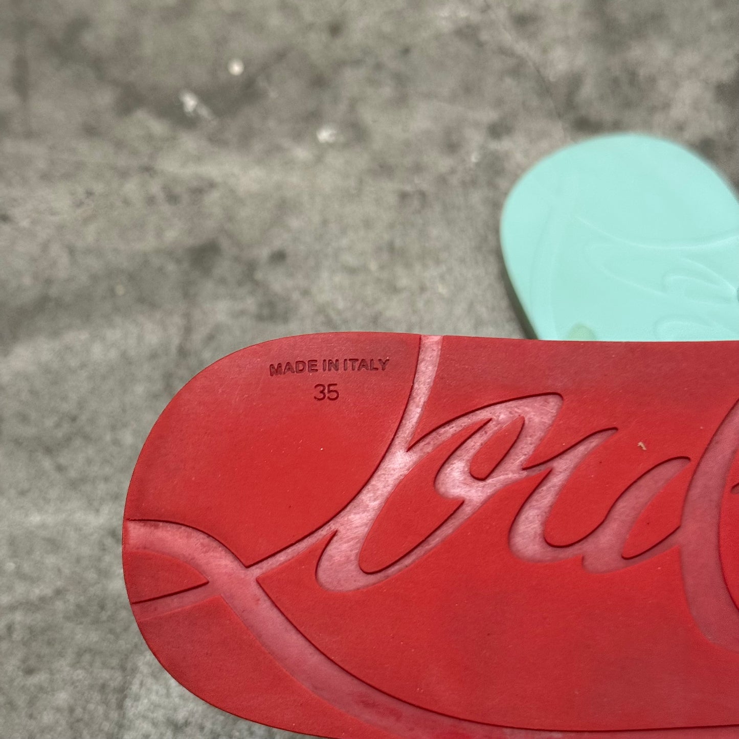 Louboutin Teal Flip flops