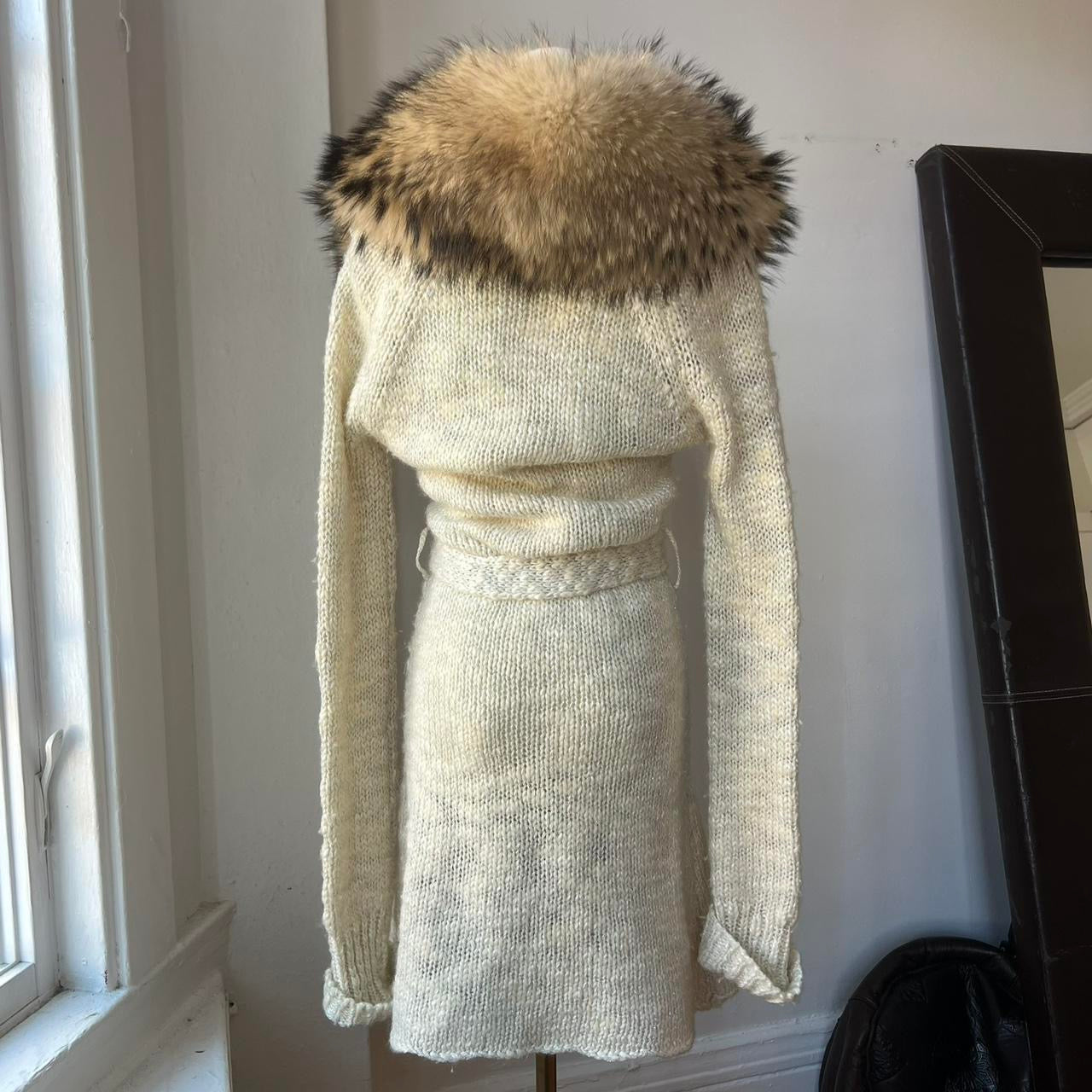 Racoon fur collar cardigan