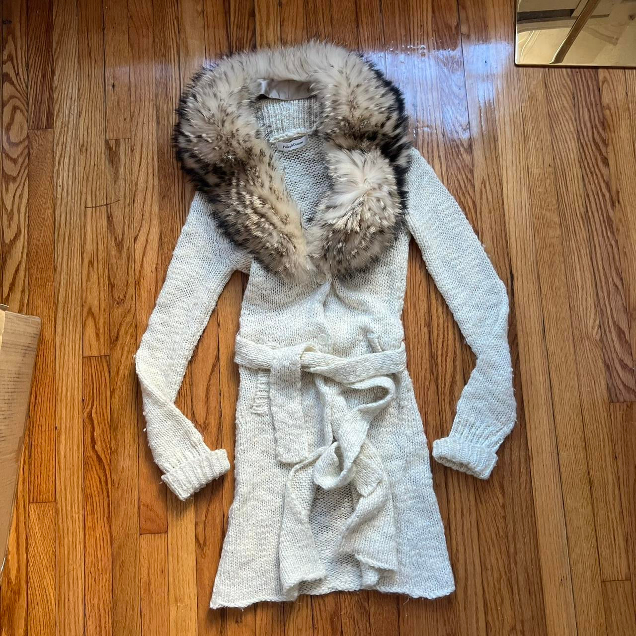Racoon fur collar cardigan