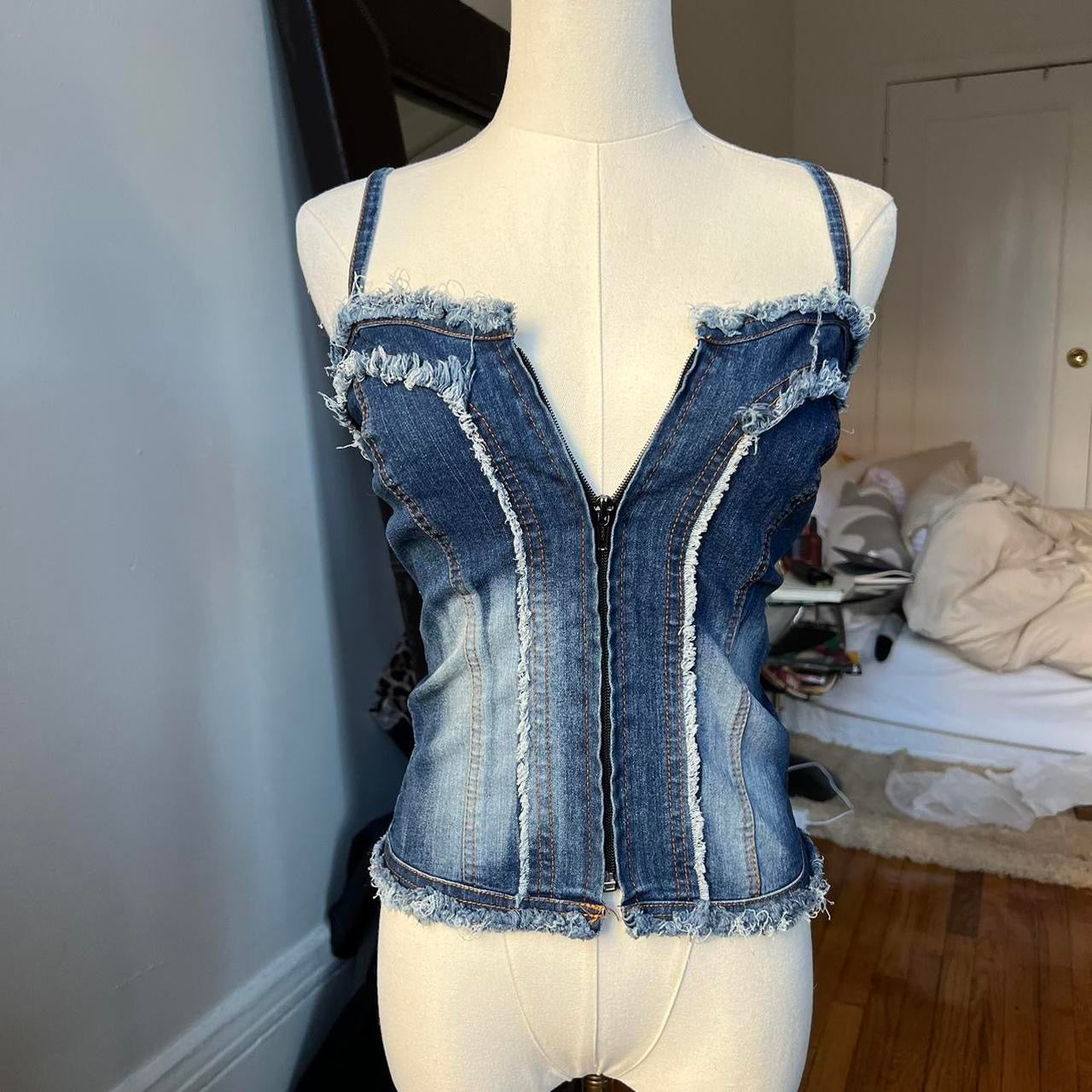 Denim zip up bustier
