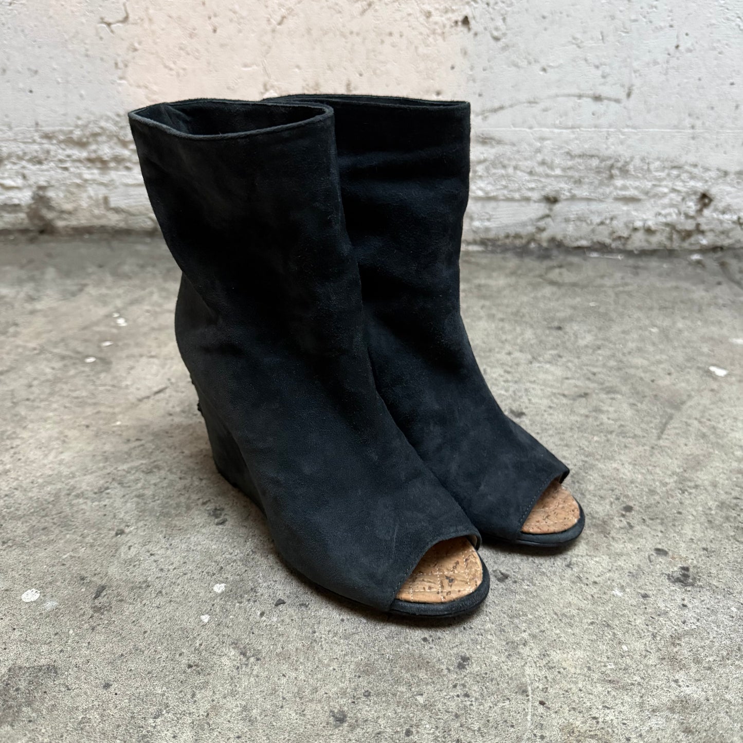 Chanel Suede Peep-toe Wedge Boots