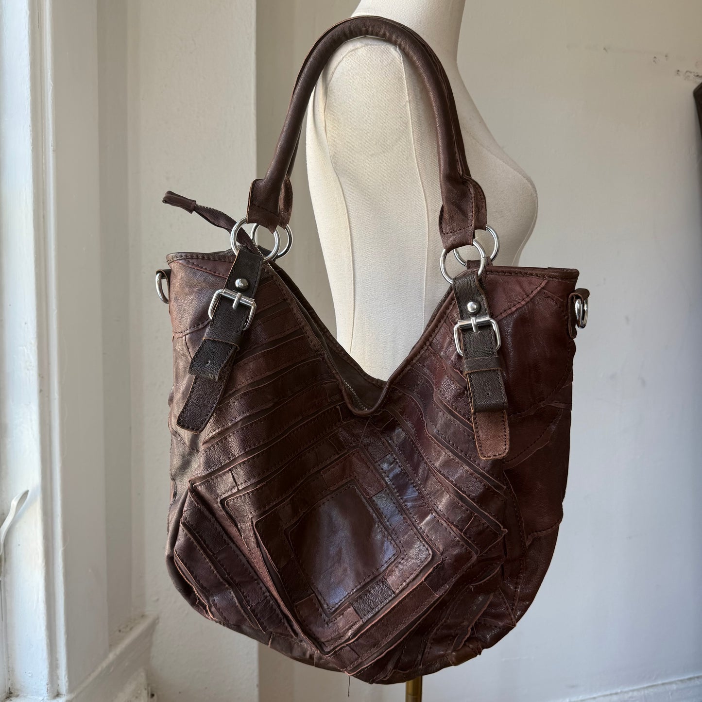Patchwork Leather Slouch Bag