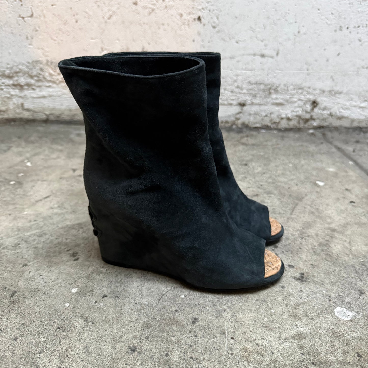 Chanel Suede Peep-toe Wedge Boots