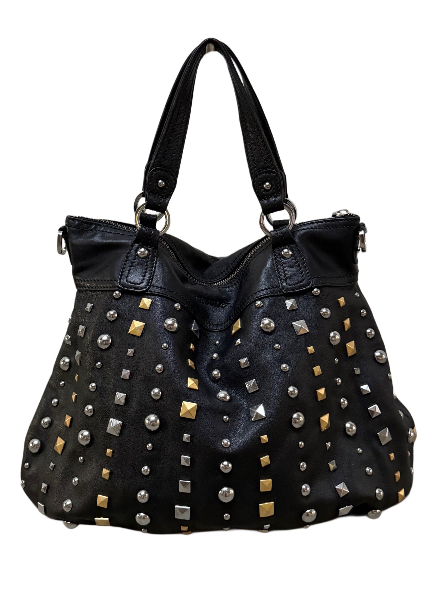 Black Mixed Stud Leather Bag