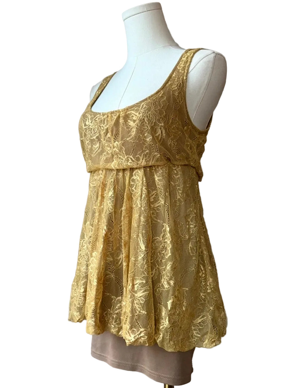 Gold Lace Babydoll Mini Dress