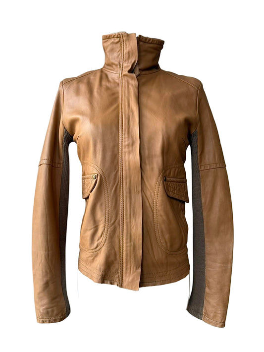 Camel Leather Moto Jacket