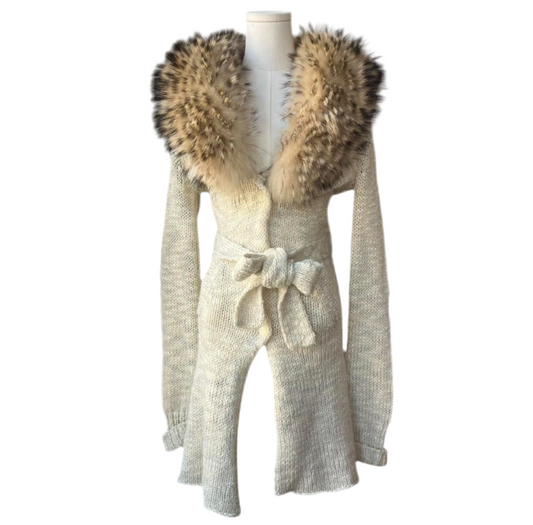 Racoon fur collar cardigan