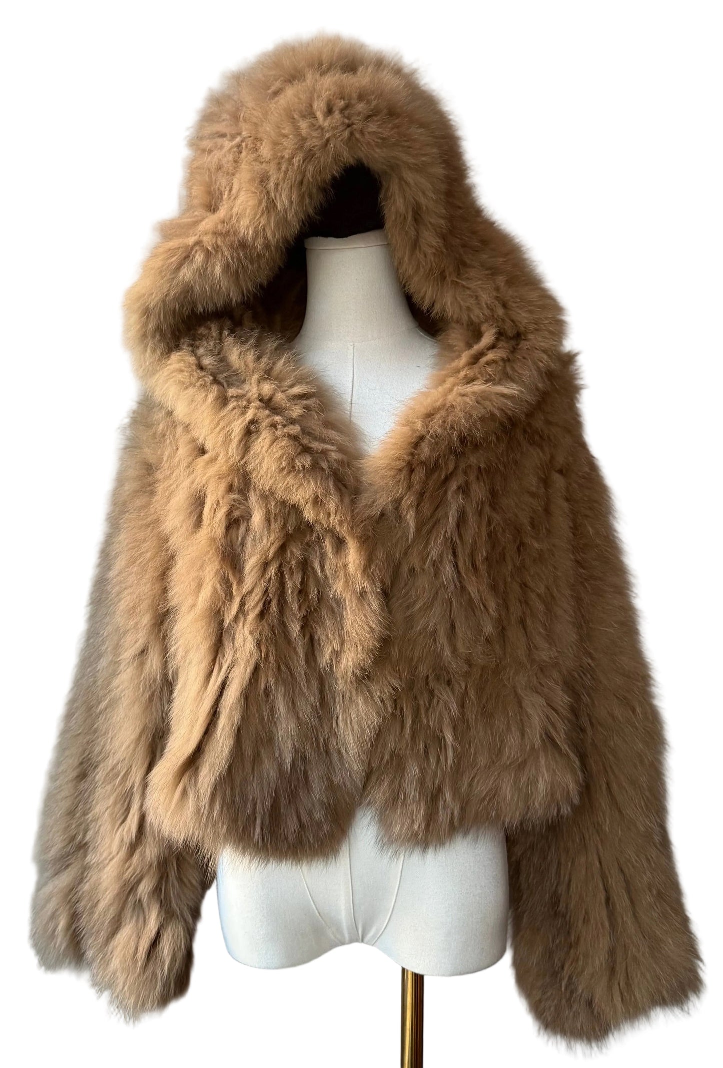 Tan Rabbit Fur Hooded Jacket