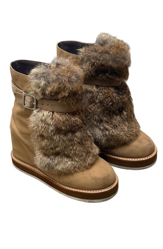 Rabbit Fur Wedge Boots