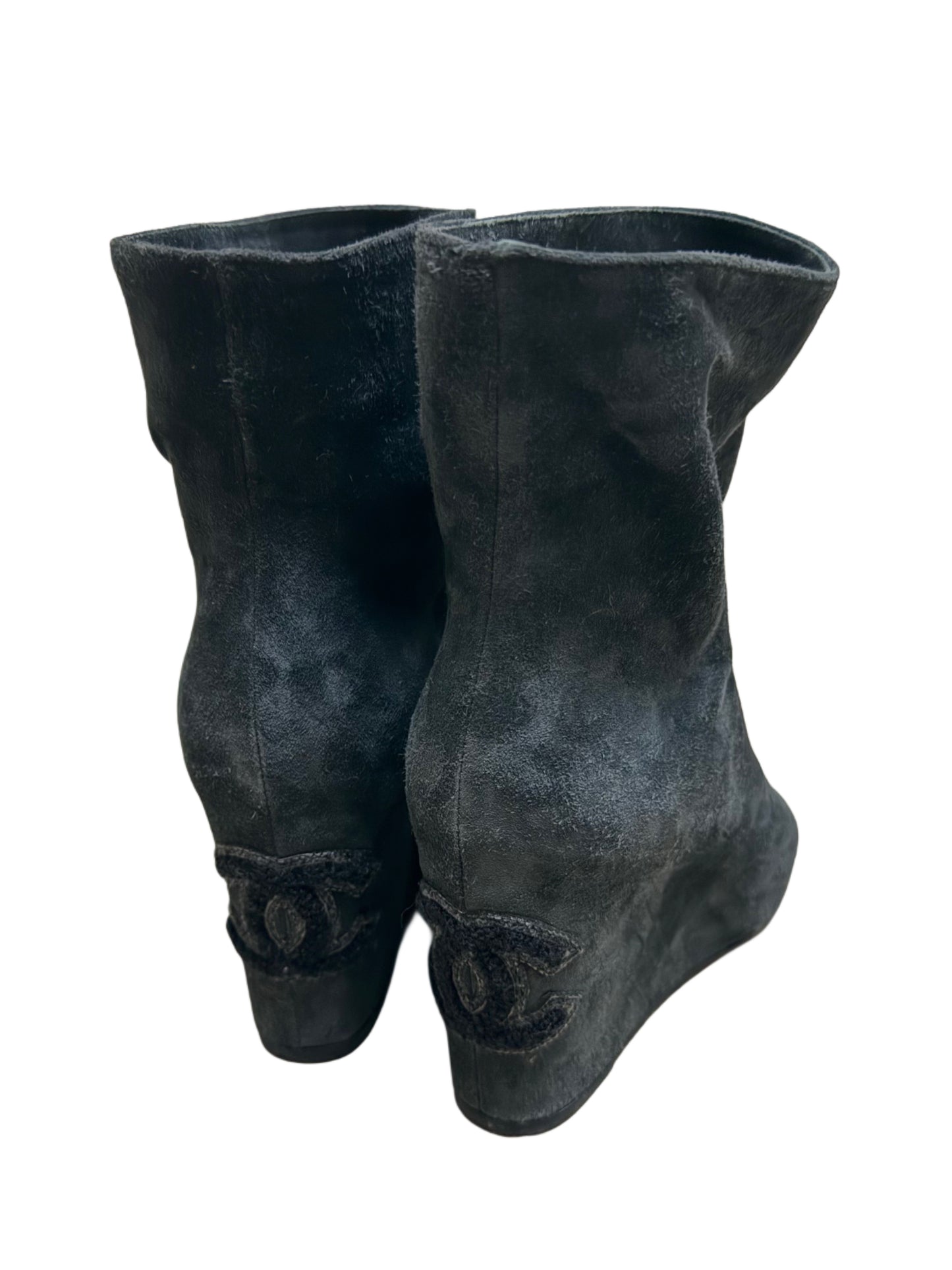 Chanel Suede Peep-toe Wedge Boots