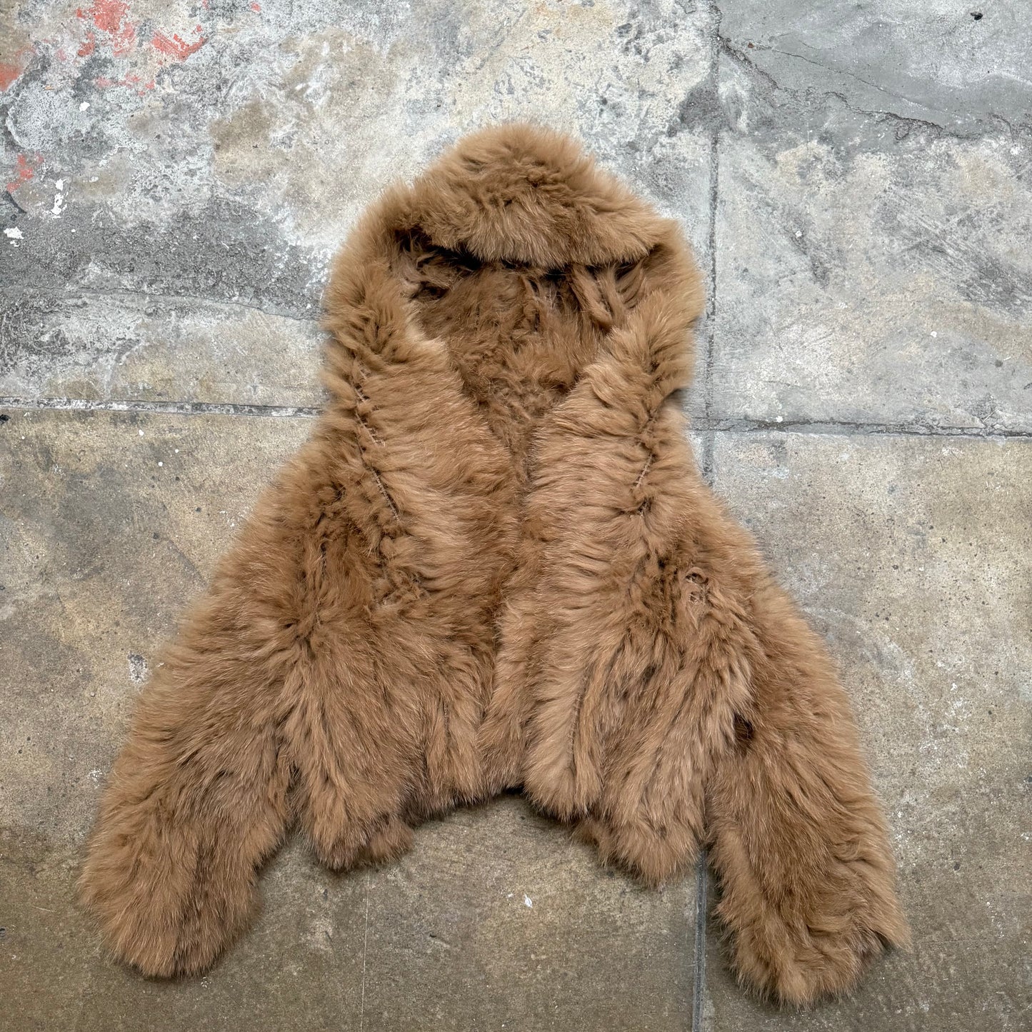 Tan Rabbit Fur Hooded Jacket