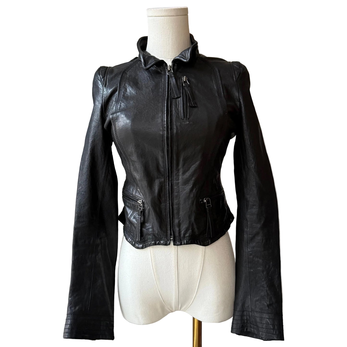 Fitted Leather Zip Jacket