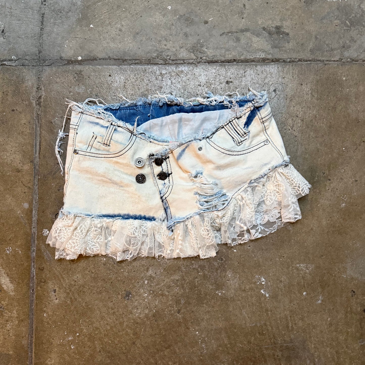 Bleached Denim Lace Mini Skirt