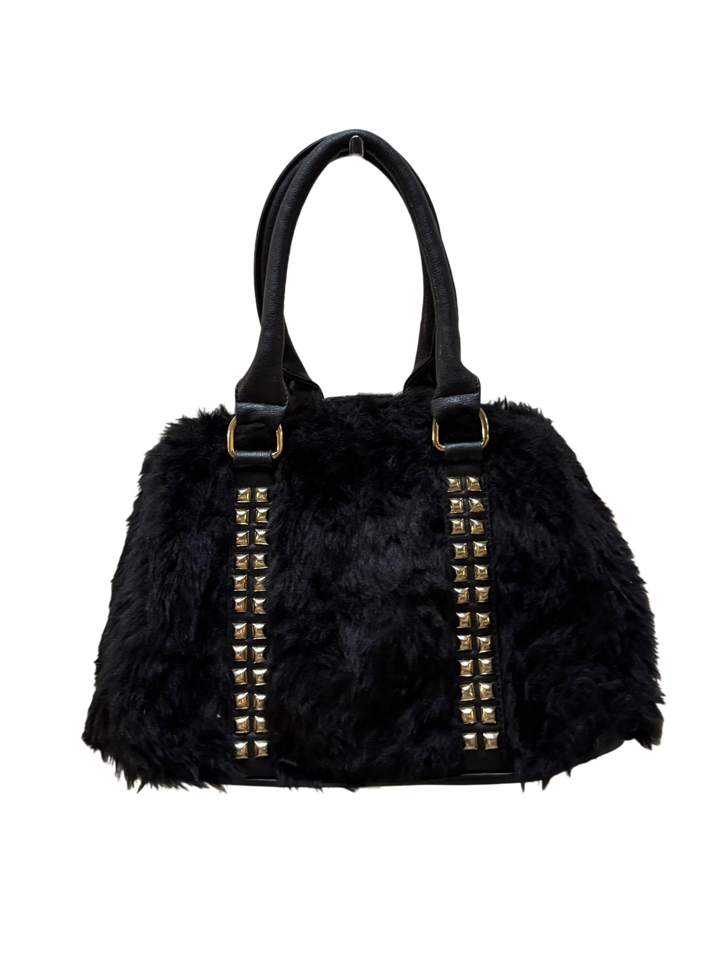 Studded Fur Barrel Bag