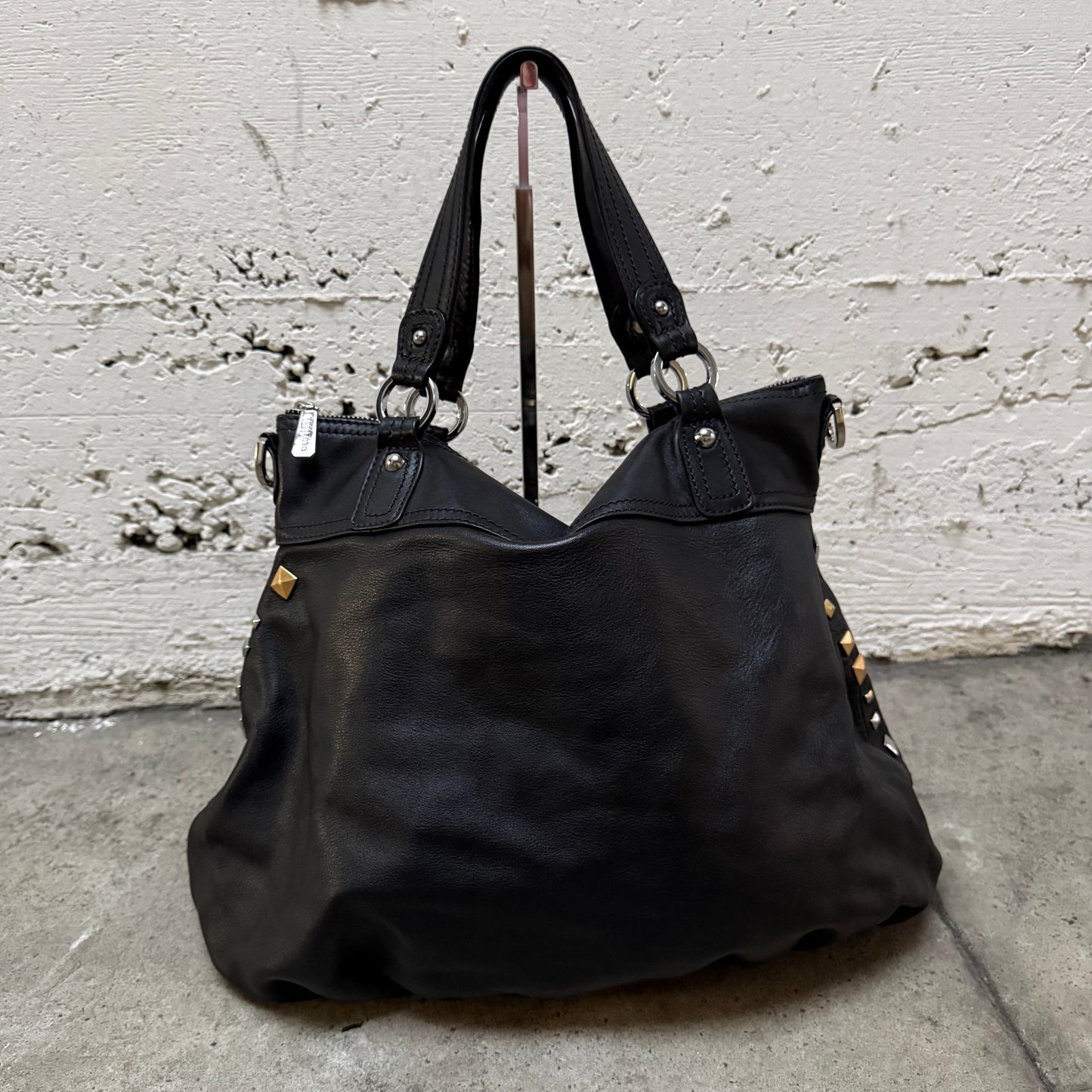 Black Mixed Stud Leather Bag