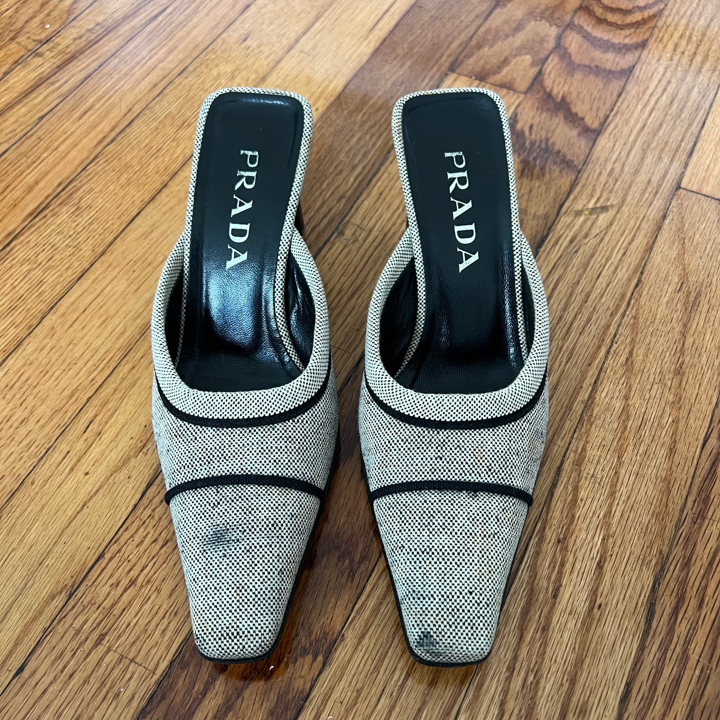 Prada canvas kitten heel