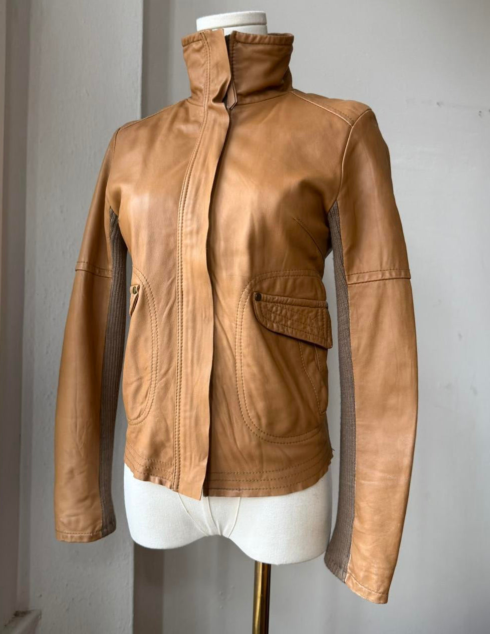 Camel Leather Moto Jacket