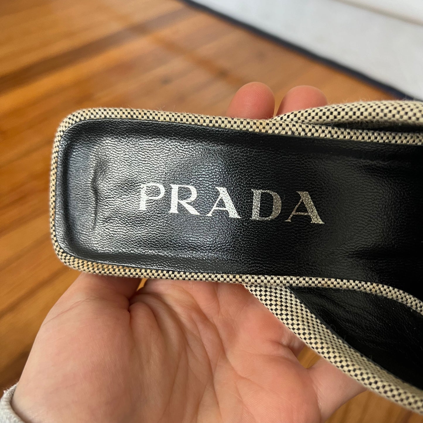 Prada canvas kitten heel