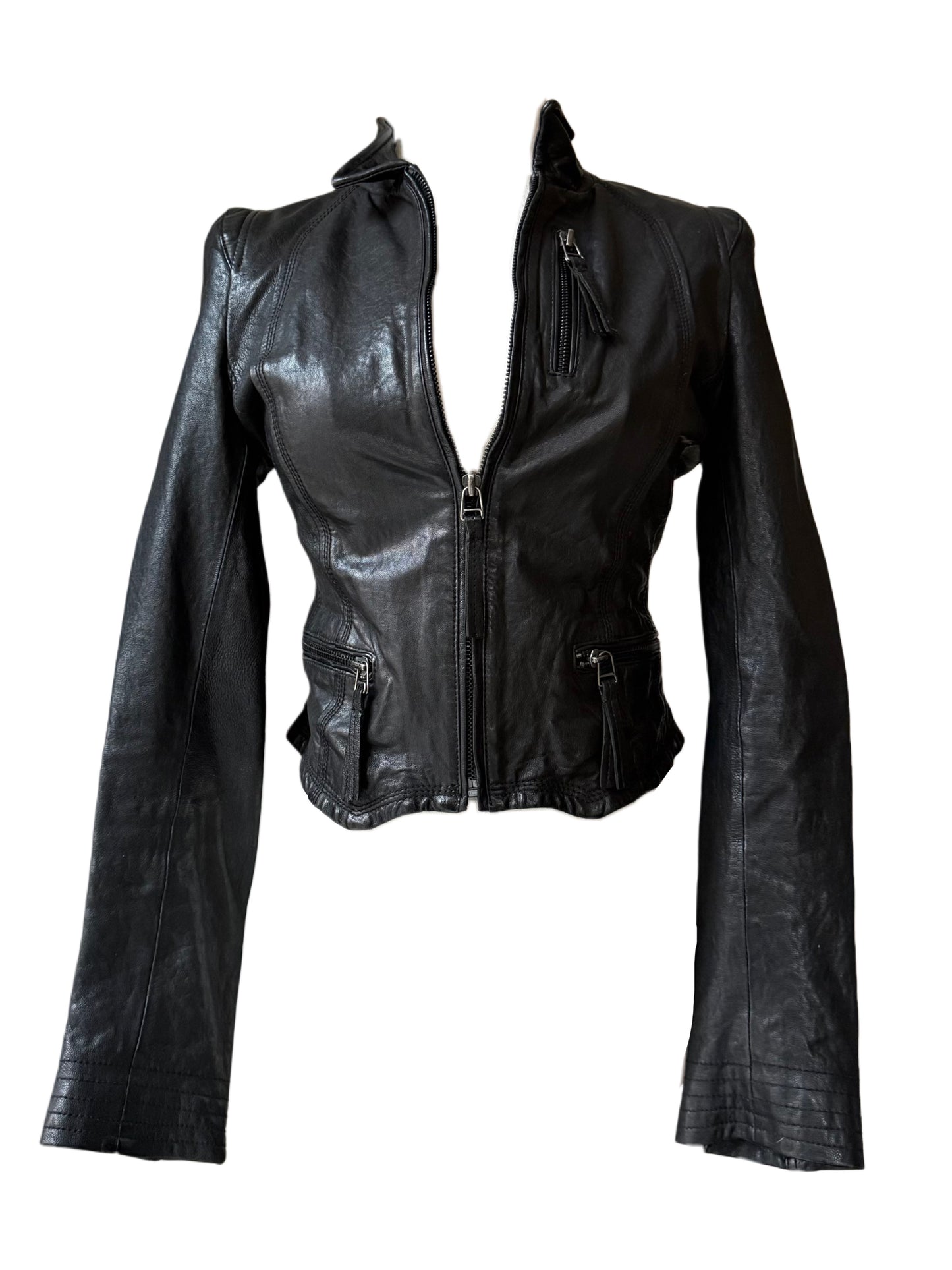 Fitted Leather Zip Jacket
