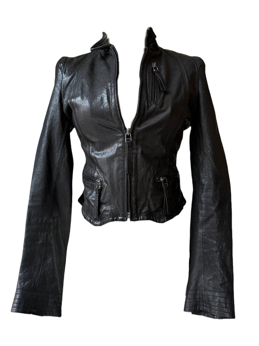 Fitted Leather Zip Jacket