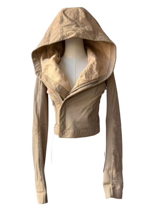 Hooded Asymmetrical Leather Jacket