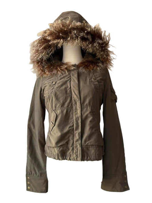 Tibetan Fur Trim Hooded Jacket