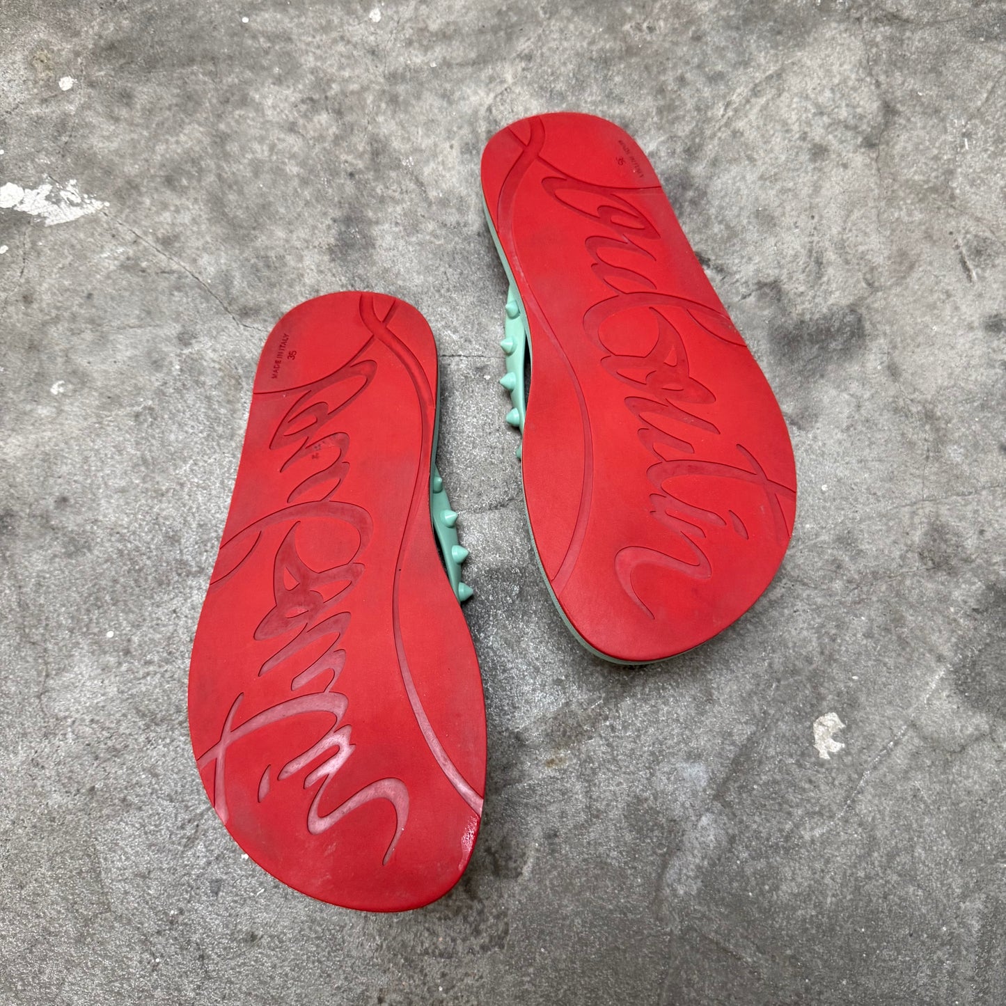 Louboutin Teal Flip flops