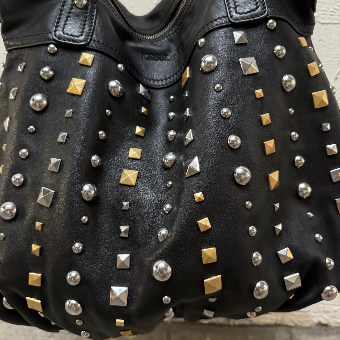 Black Mixed Stud Leather Bag
