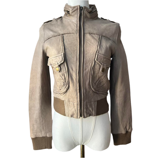 Cream/grey moto jacket