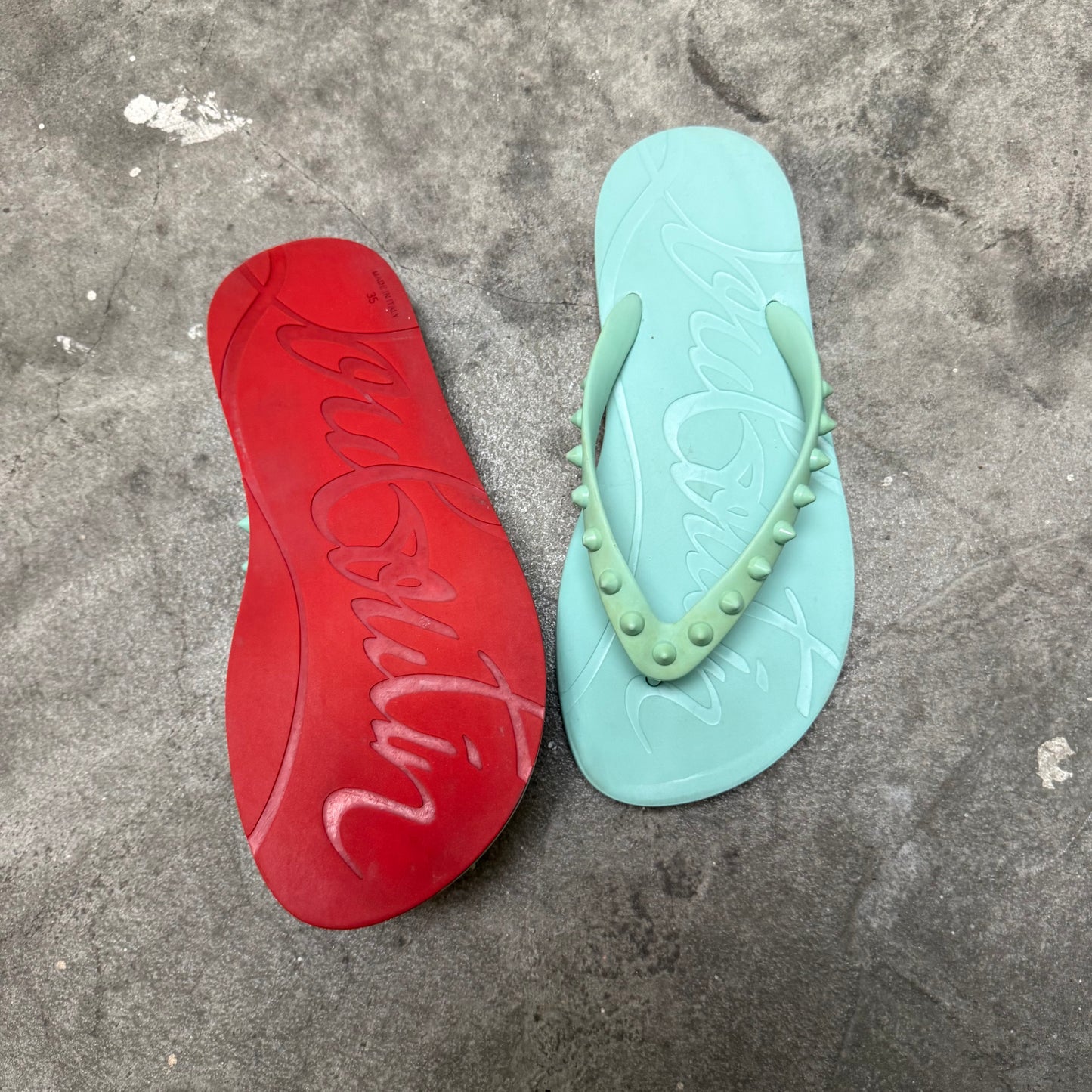Louboutin Teal Flip flops