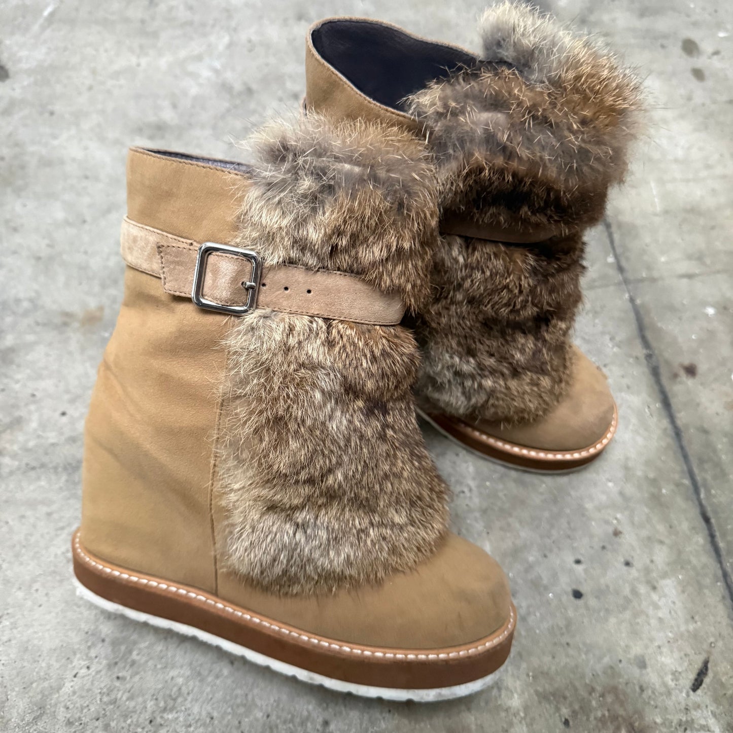 Rabbit Fur Wedge Boots