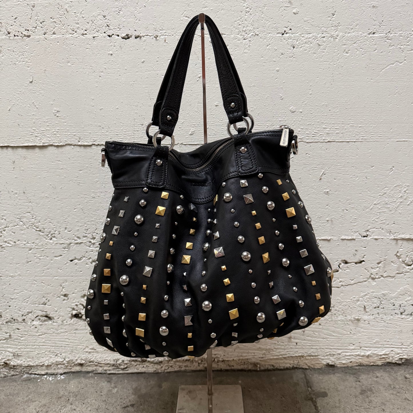 Black Mixed Stud Leather Bag