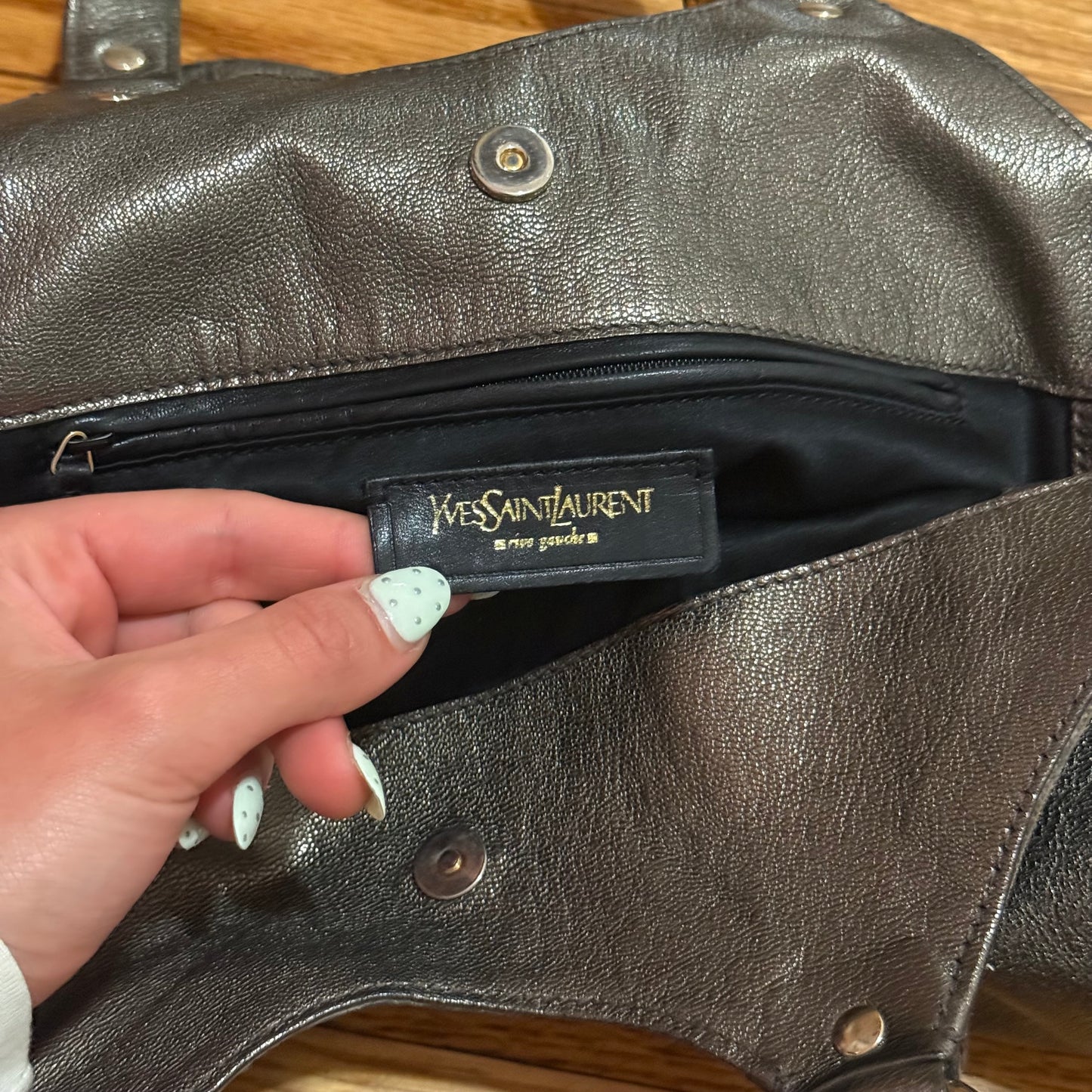 Metallic YSL Leather Shoulder Bag