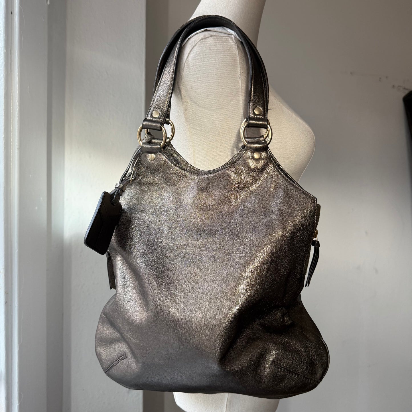Metallic YSL Leather Shoulder Bag