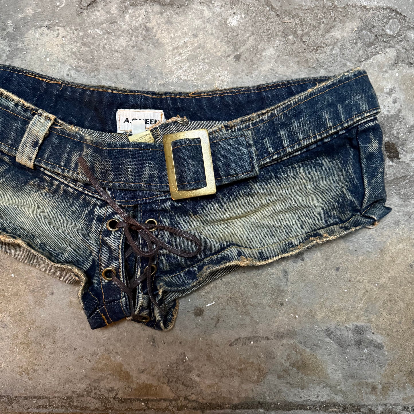 Belted Lace-Up Denim Micro Shorts