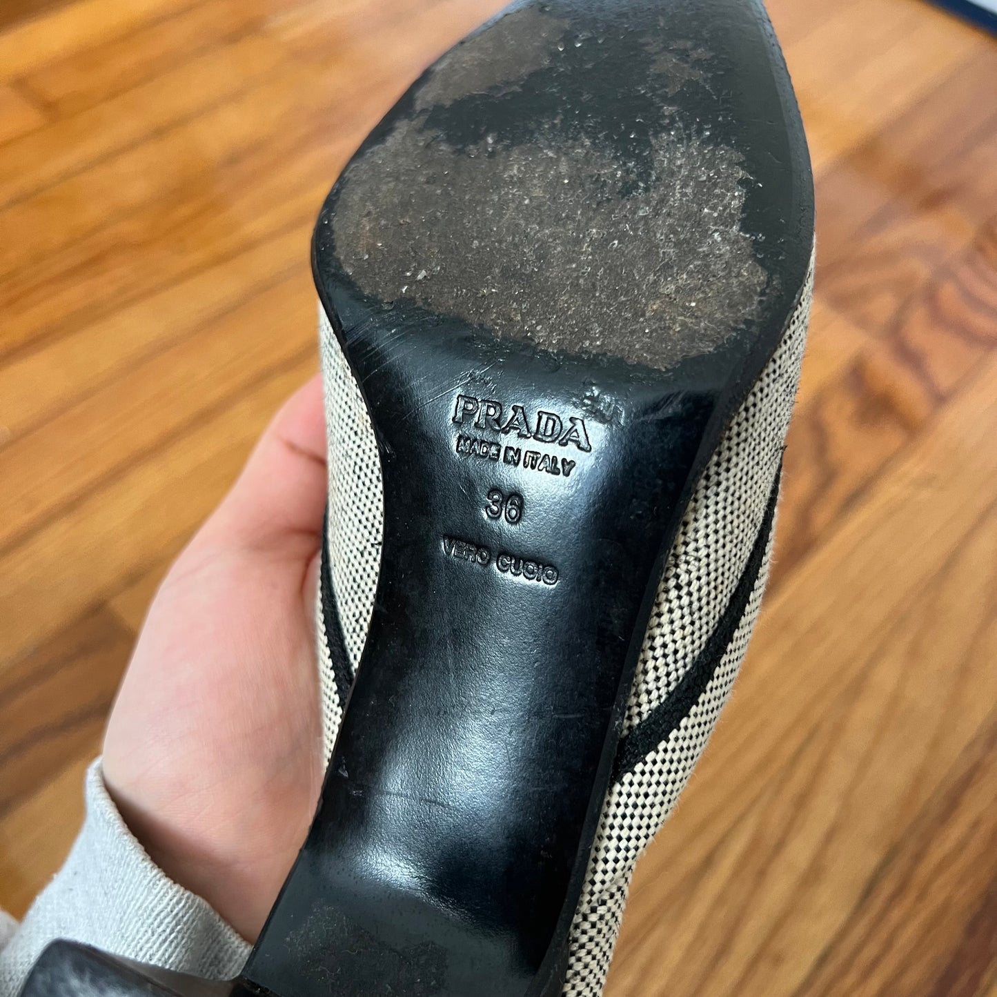 Prada canvas kitten heel