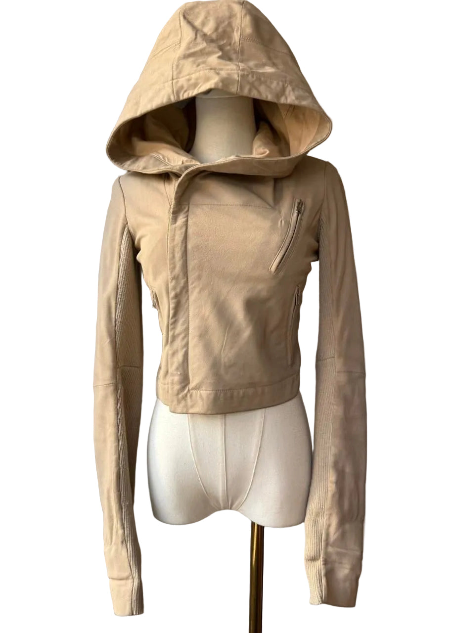Hooded Asymmetrical Leather Jacket