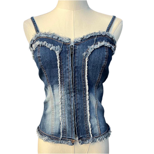 Denim zip up bustier