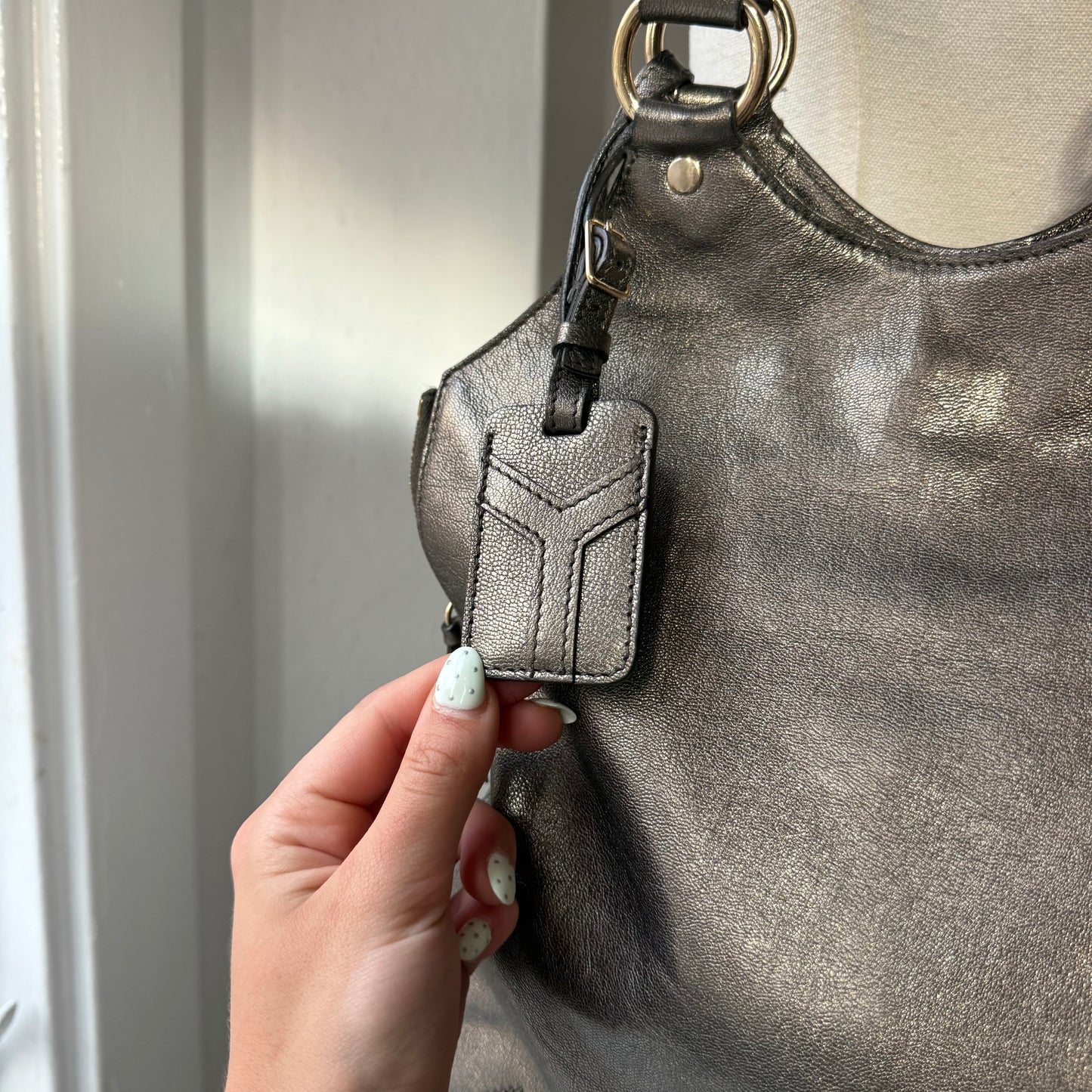 Metallic YSL Leather Shoulder Bag