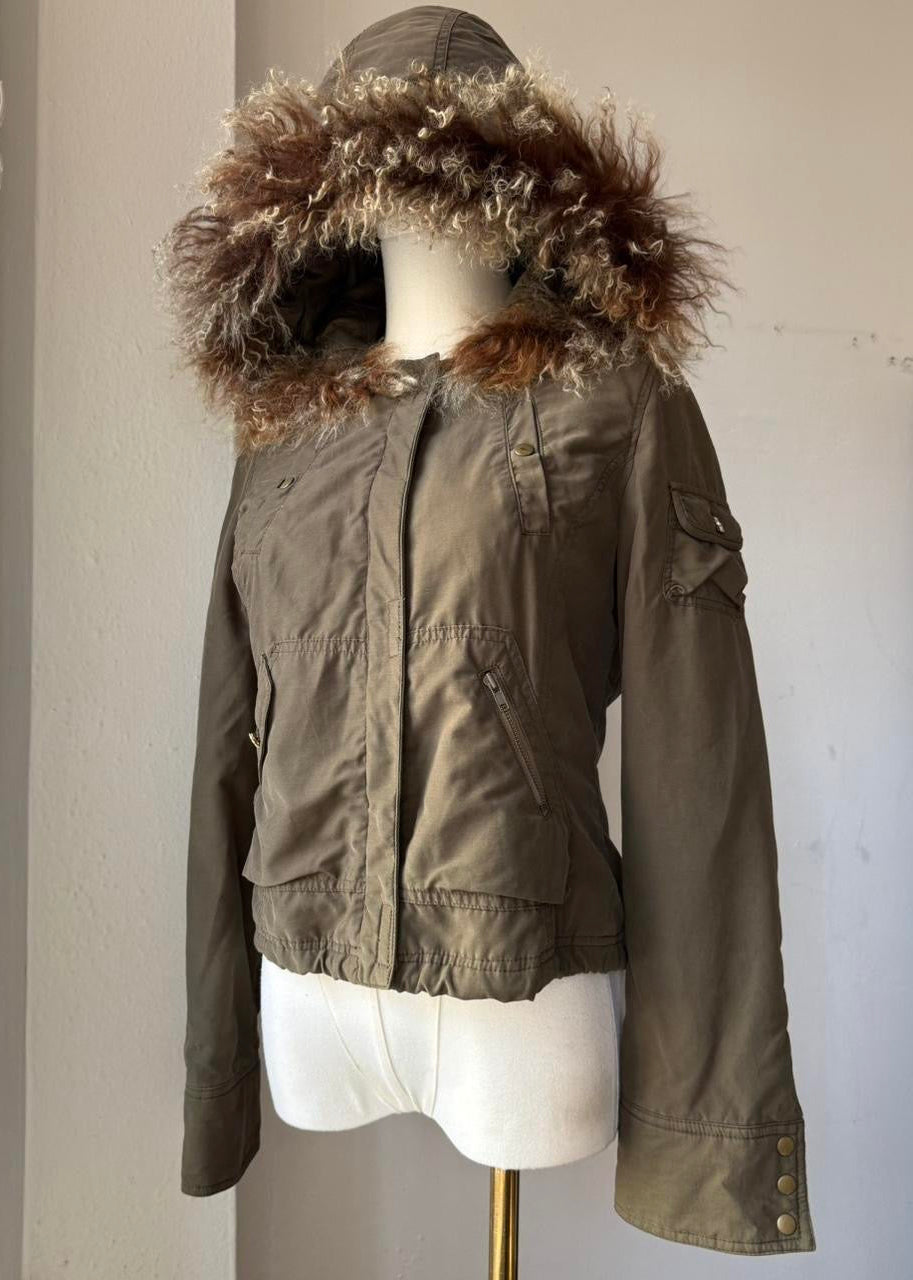 Tibetan Fur Trim Hooded Jacket