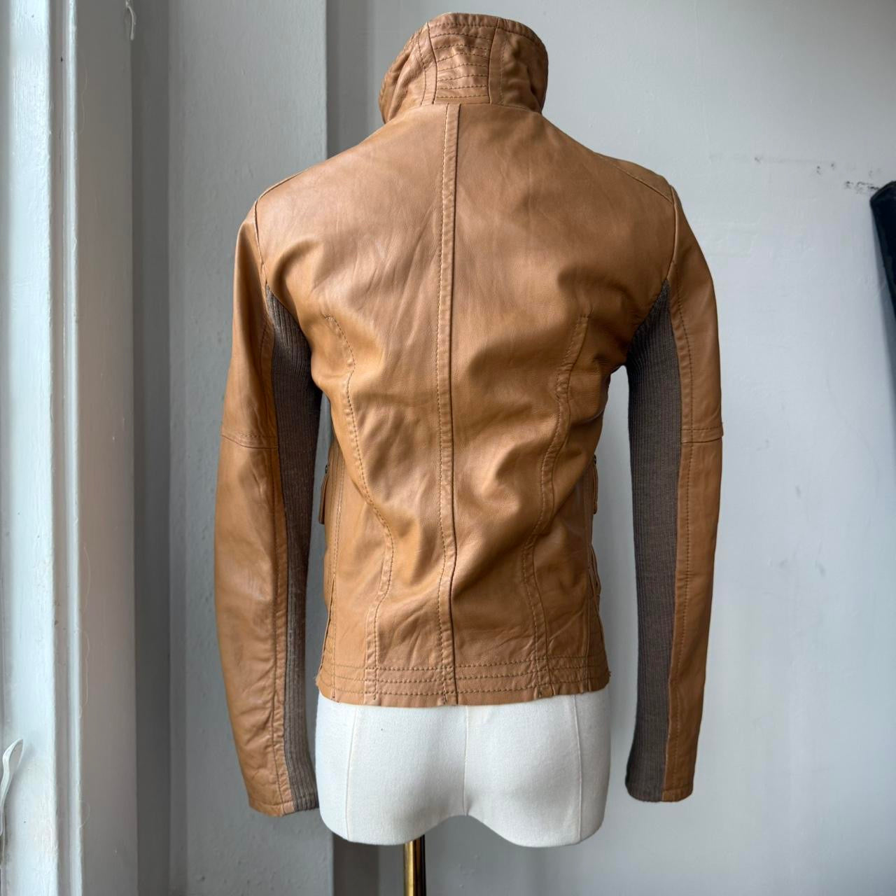 Camel Leather Moto Jacket
