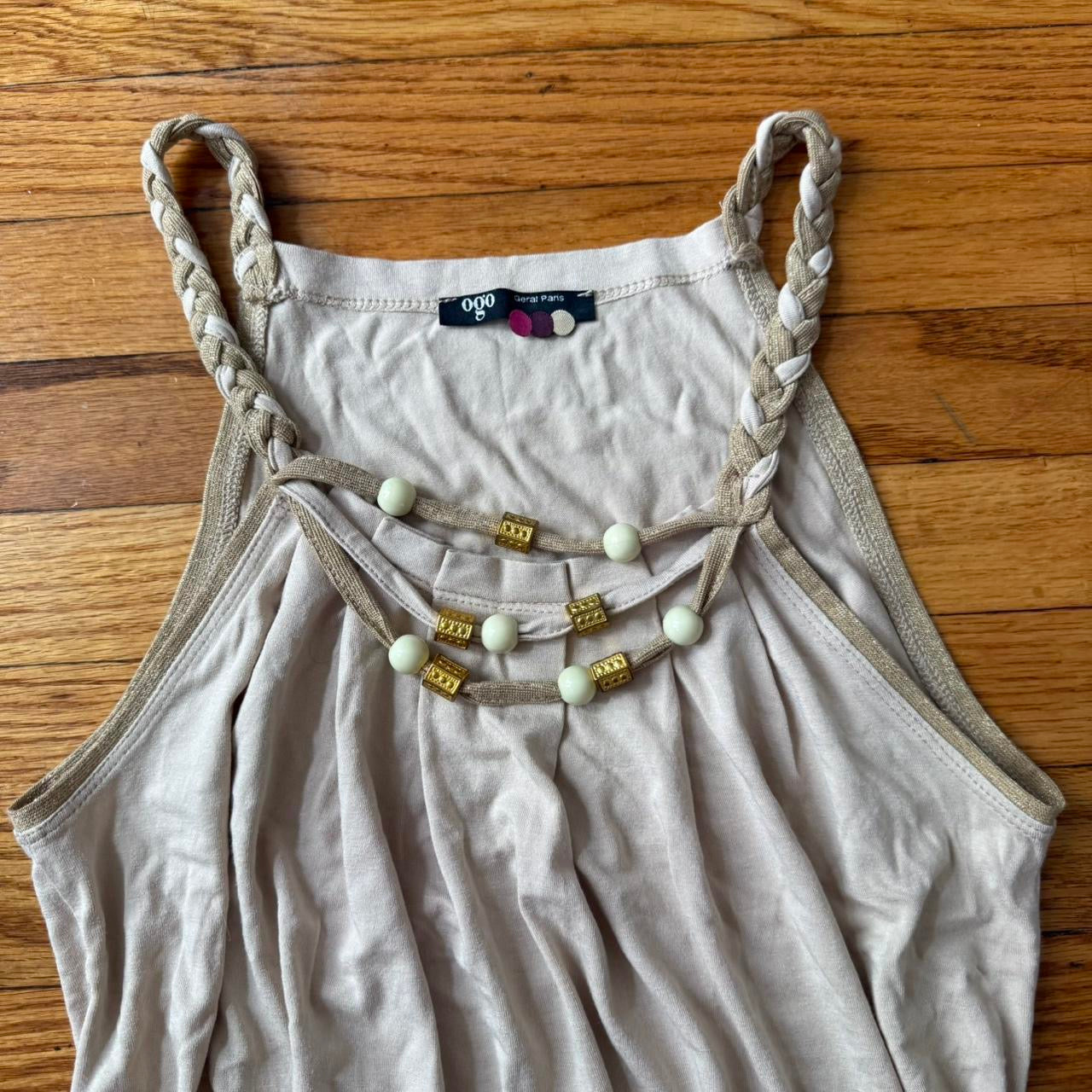 French Vintage Beaded Strap Top